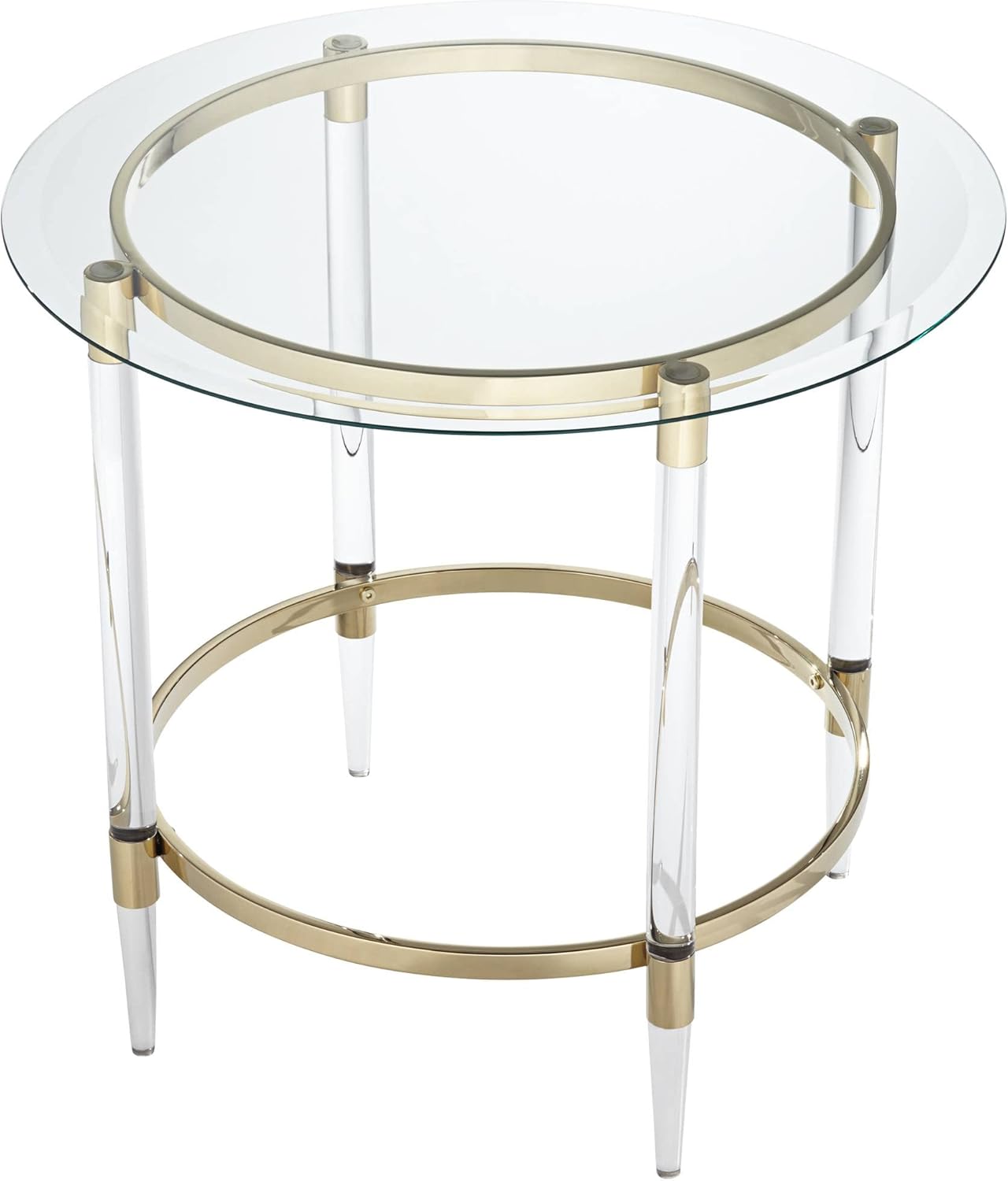 Clear Glass Round Side Table with Gold Rings J801728