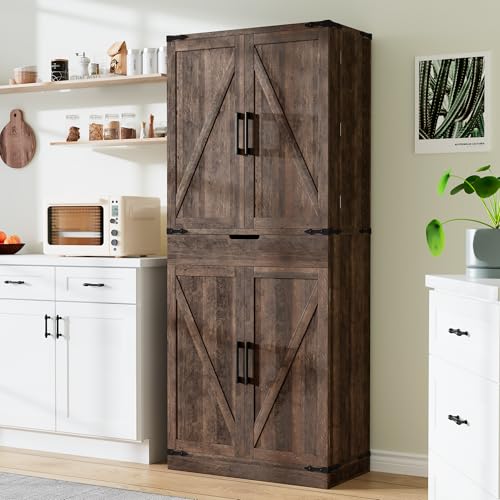 72" Tall Storage Cabinet with Adjustable Shelves & Steel Frame, Dark Grey T751356