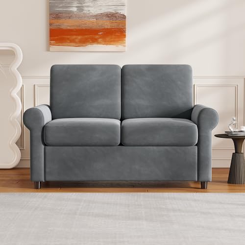 Gray Pull Out Sofa Bed with Twin Size Mattress Pad N550280
