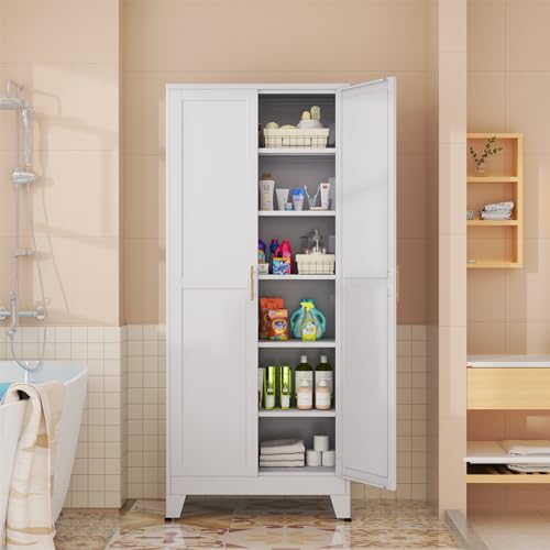 75.2”H Metal Pantry Storage Cabinet with Adjustable Shelves S8273