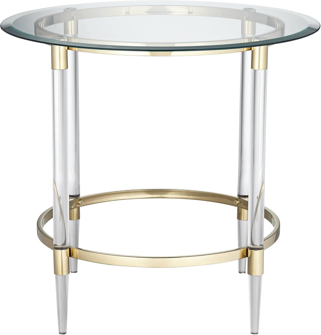 Clear Glass Round Side Table with Gold Rings J801728