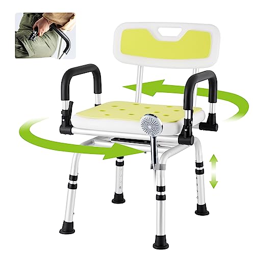Swivel Shower Chair with Armrests and Back Padded Seat Adjustable Height O606
