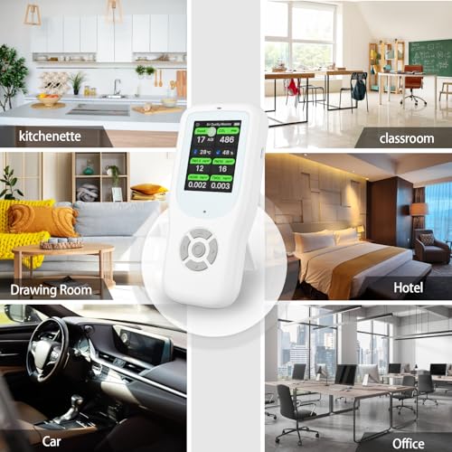 11-in-1 Air Quality Monitor with Stand for AQI, CO2, PM2.5, PM1.0, PM10, TVOC, HCHO, Particles, Temperature & Humidity (White-White) O705