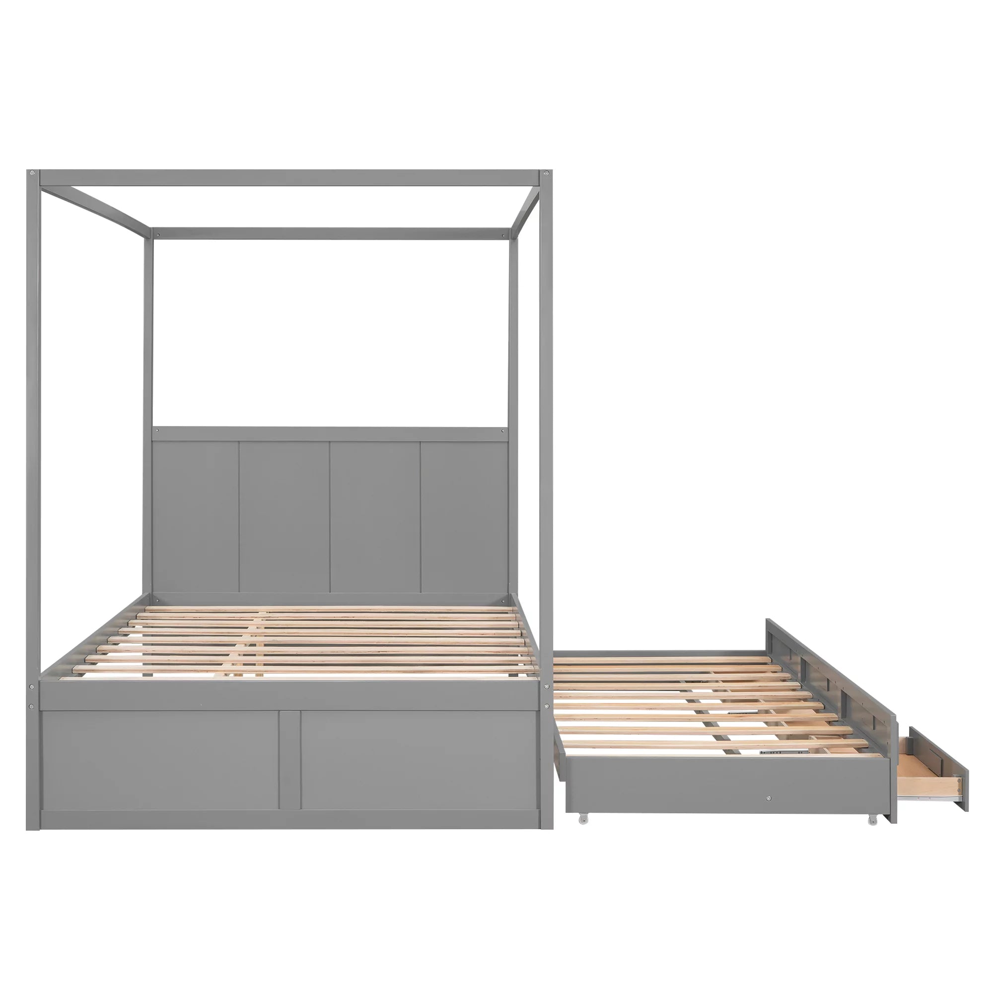 Gray Wooden Queen Platform Bed with Trundle and 3 Storage Drawers T814465