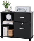 Black Wood Lateral File Cabinet with Lock H30498