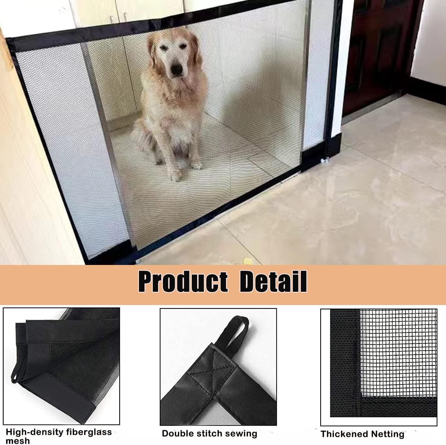 Portable Mesh Pet Gate, 43.5" W x 31" H, 6 Hooks Y49645