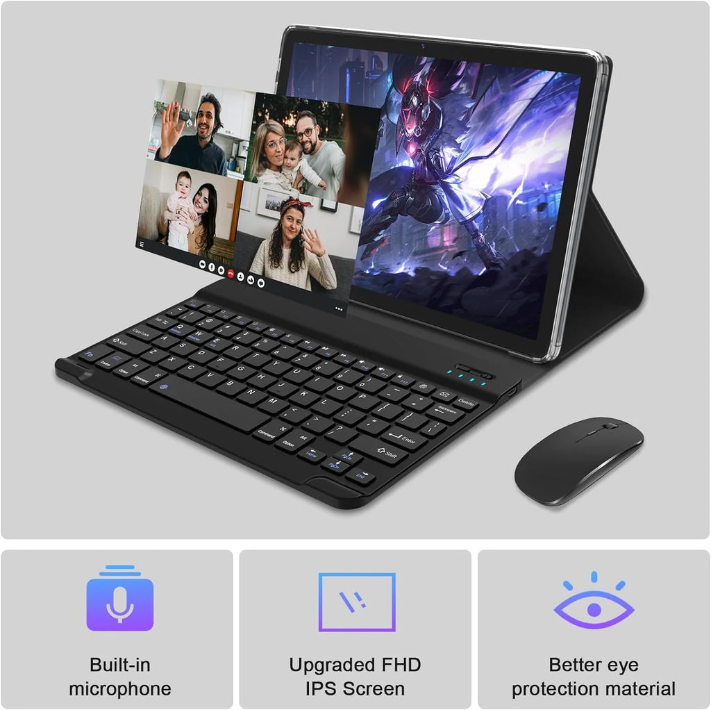 10 Inch Android Tablet with Keyboard, 128GB ROM + 16GB RAM, Octa-Core Processor A396464