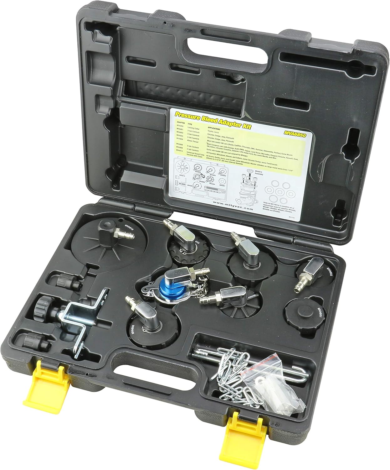 Professional Hydraulic Brake and Clutch Pressure Bleeding System with 7 Master Cylinder Adapters and Storage Case U966
