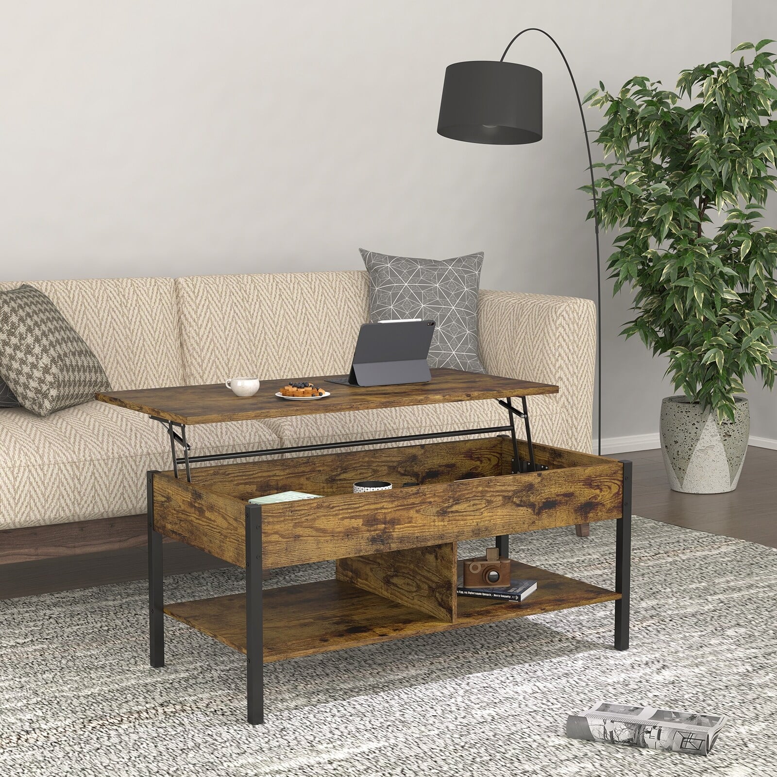 Brown Lift Top Coffee Table with Hidden Storage E285