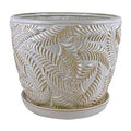 White 7 Inch Indoor Ceramic Planter Pot with Saucer and Drainage Hole O585