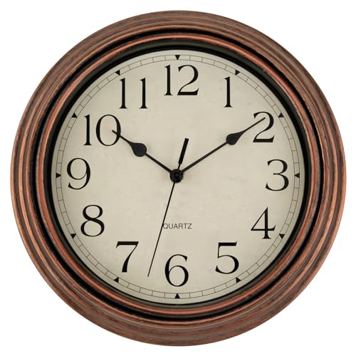 Retro Silent Non-Ticking Round Quartz Battery Operated Wall Clock 12 inch Bronze V950