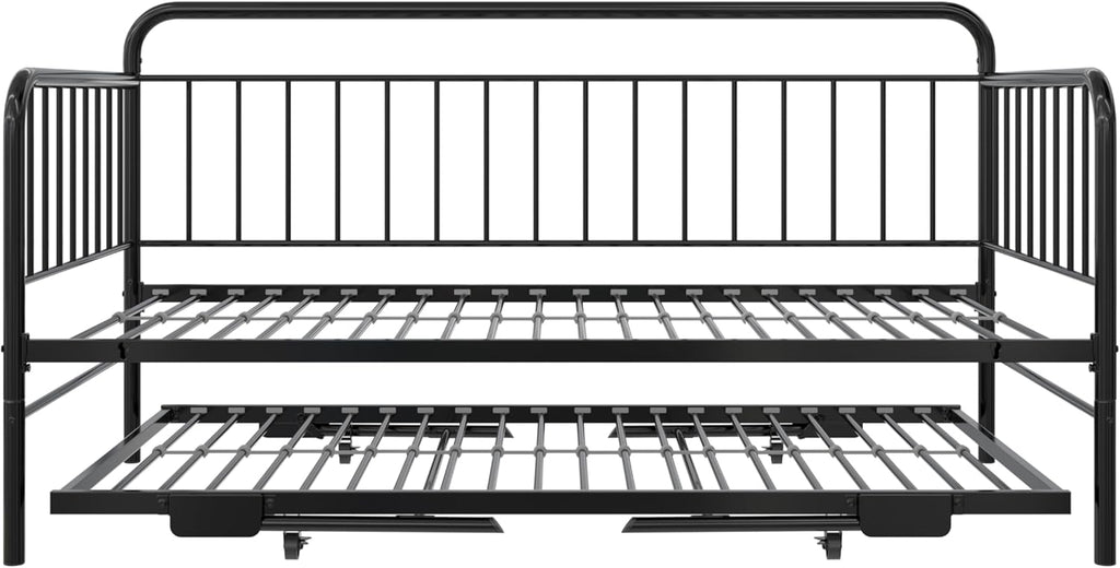 Black Metal Twin Daybed with Pop Up Trundle Bed T5221