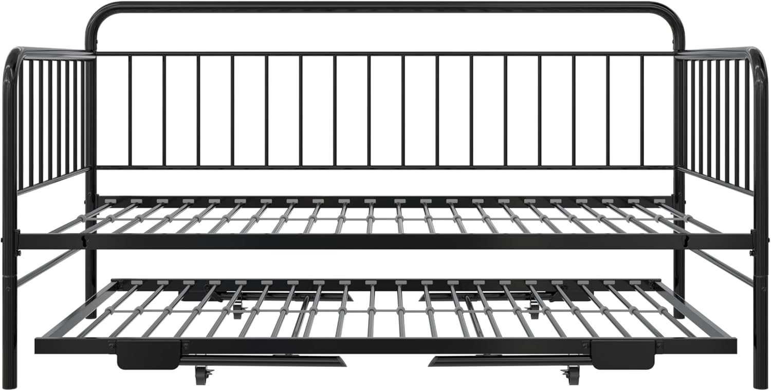 Black Metal Twin Daybed with Pop Up Trundle Bed T5221