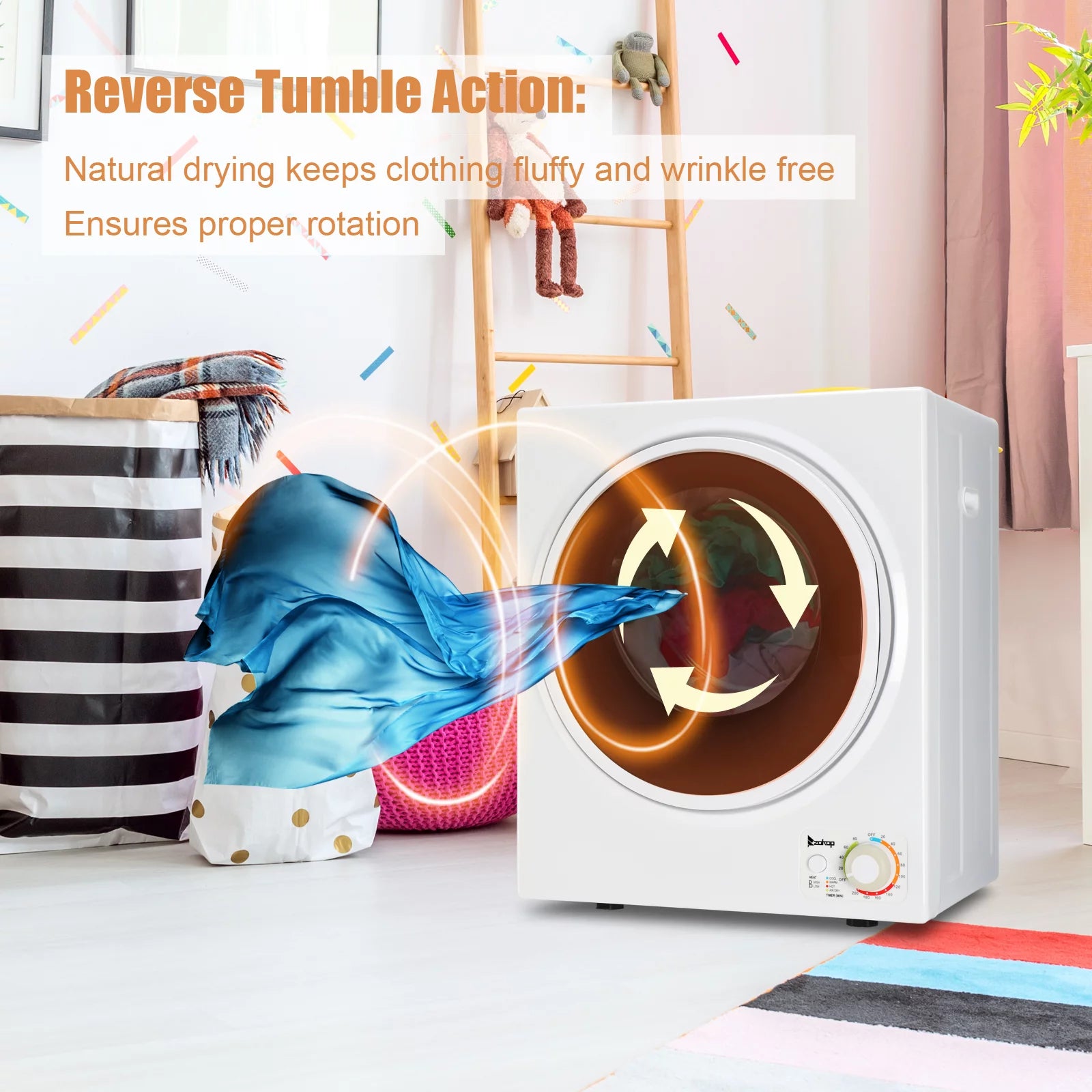 Portable 850W 1.6cu ft Front Load Electric Clothes Dryer with Stainless Steel Tub, White D297