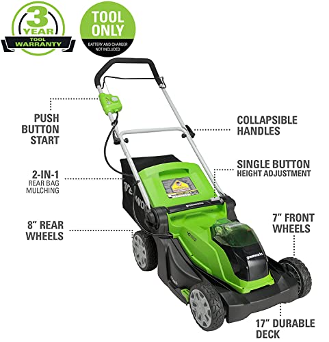 40V 17" Cordless Push Lawn Mower with 4.0Ah Battery and Charger B10733