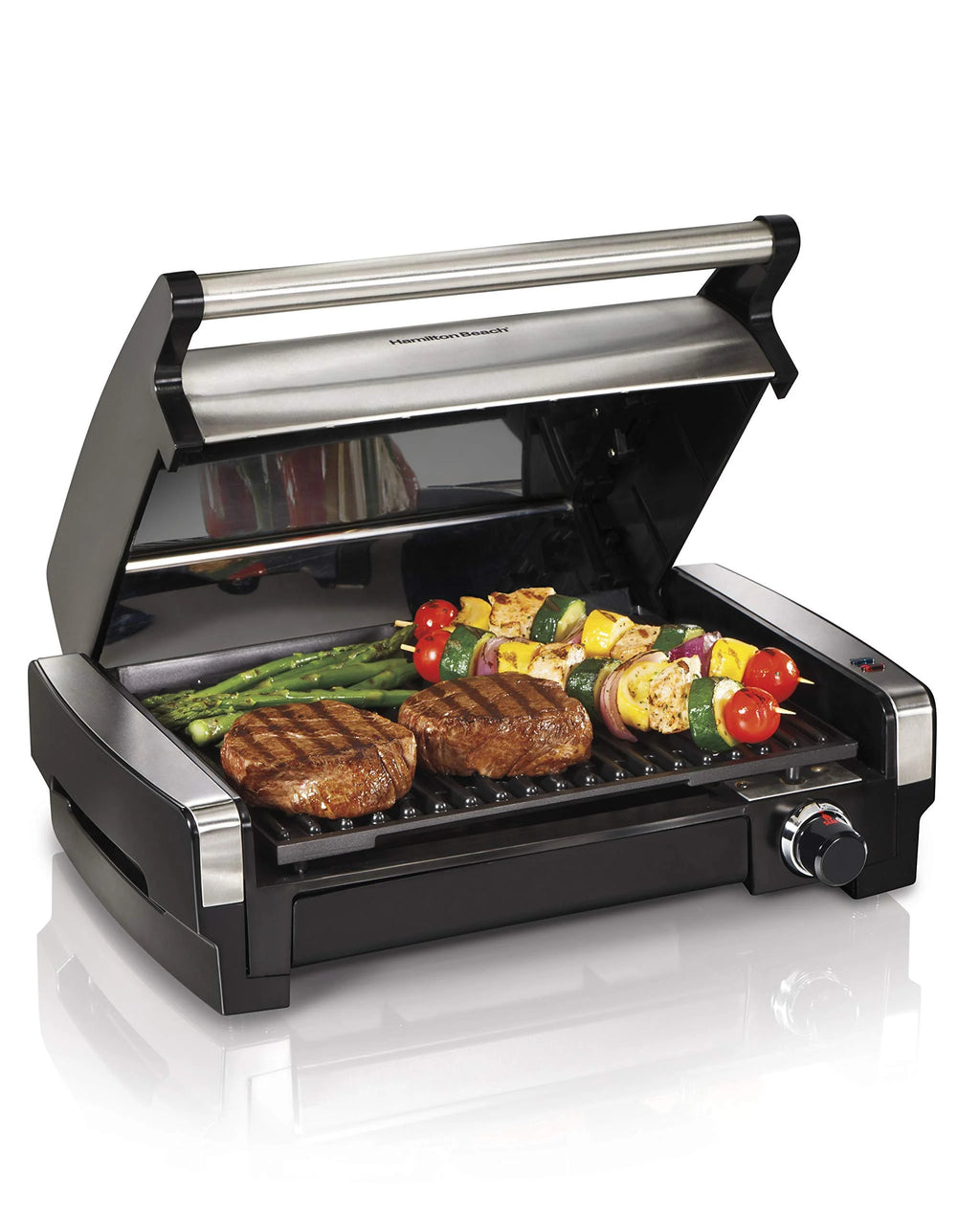 Electric Indoor Searing Grill with Adjustable Temperature Control, Removable Nonstick Grate, 118 sq. in. Surface, Stainless Steel G48060