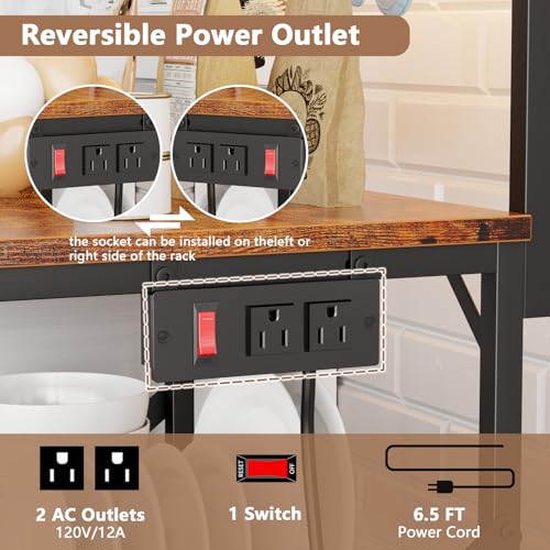 Rustic Brown 4 Tiers Kitchen Shelf Rack with Power Outlet F422765