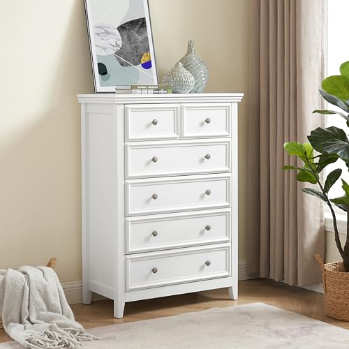 White 6 Drawer Dresser with Metal Handles S91354