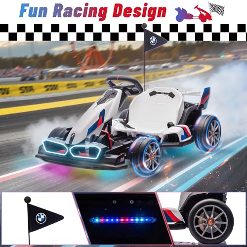 24V 9AH Electric Go Kart with Adjustable Seat, 7.5 MPH Drift Kart, 2 * 200W Motors, Grey D64075
