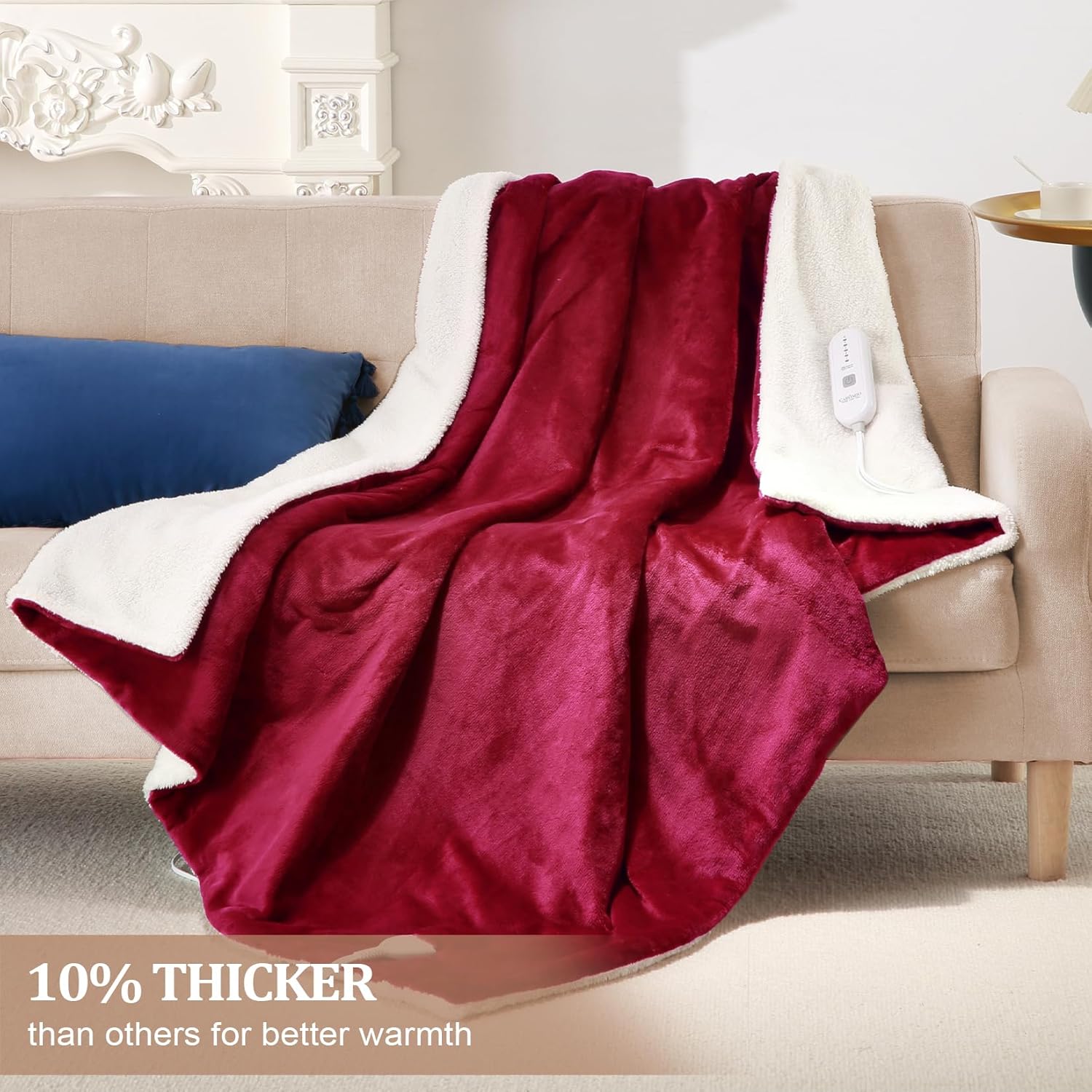 Red Flannel Electric Heated Throw Blanket 50" x 60" Y347