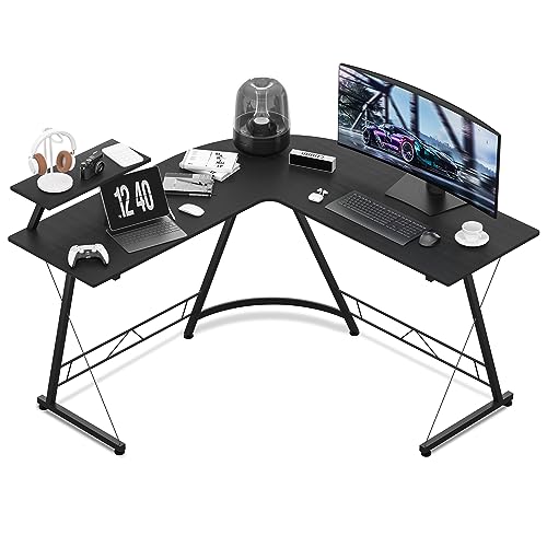 Black L Shaped Gaming Desk with Metal Frame D417