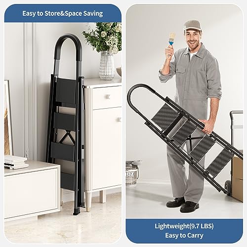 Black Aluminum Folding Step Stool with Handgrip P32819