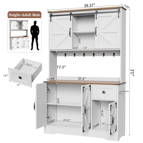 White Kitchen Pantry Cabinet with Charging Station and Microwave Stand K96578