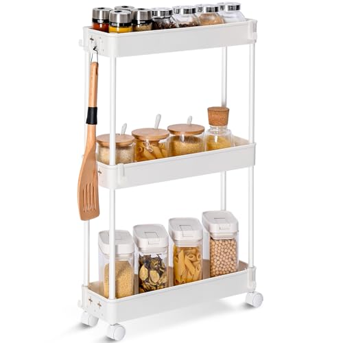 Slim Rolling Storage Cart, 4 Tier, White T881