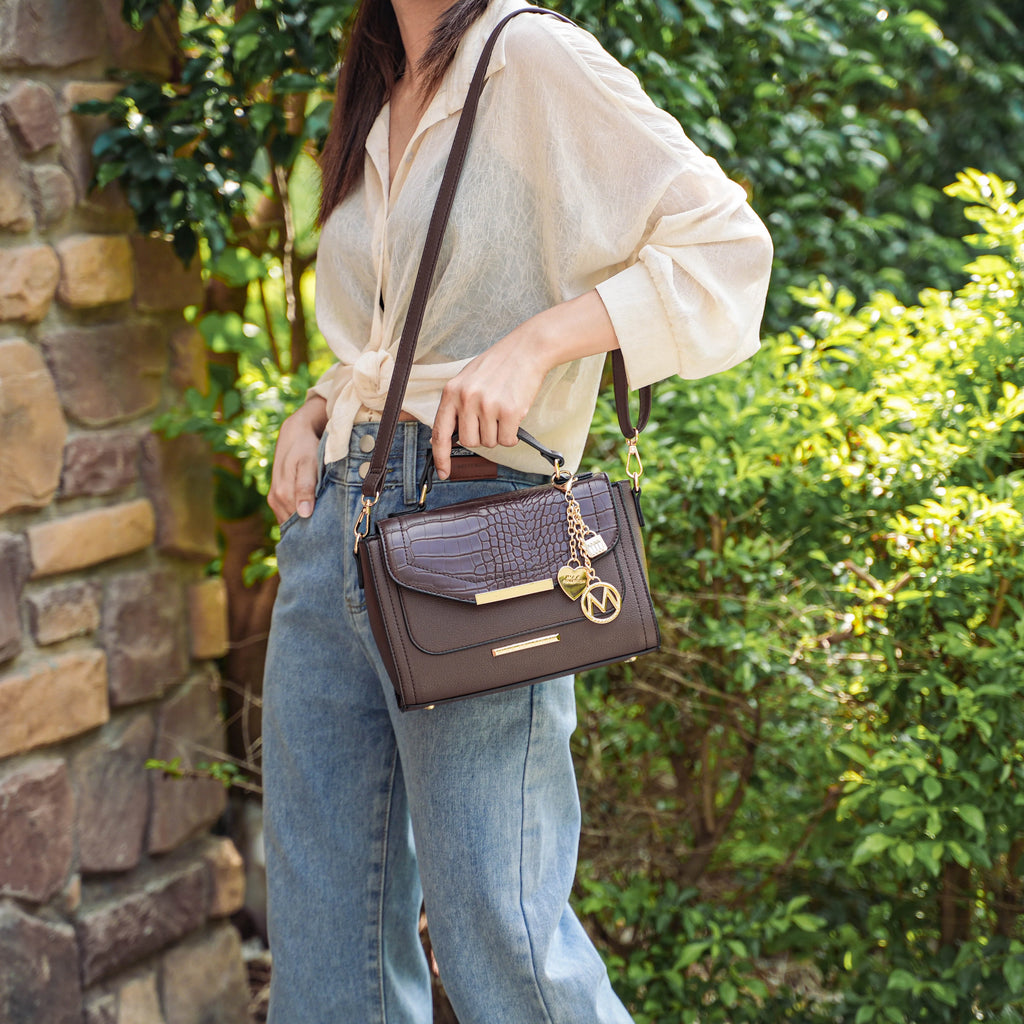 Croco Embossed Vegan Leather Shoulder Bag N2325