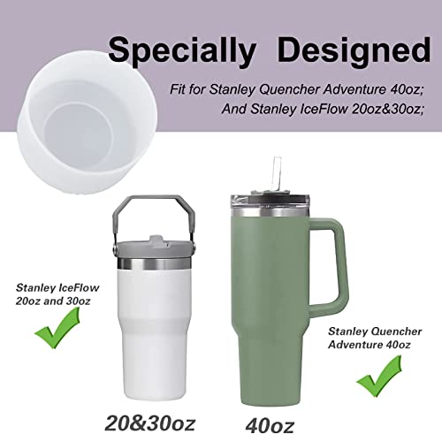2Pcs Silicone Boot for Stanley 40 oz Quencher Tumbler & Stanley IceFlow 20oz 30oz, Protective Water Bottle Bottom Sleeve Cover (white) J204