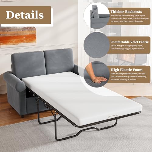 Gray Pull Out Sofa Bed with Twin Size Mattress Pad N550280