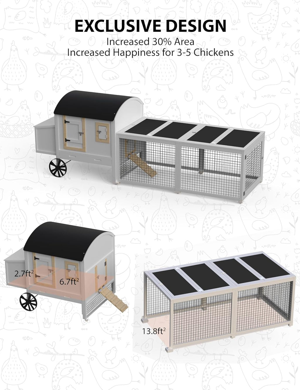 White Wooden Chicken Coop with Run A1979