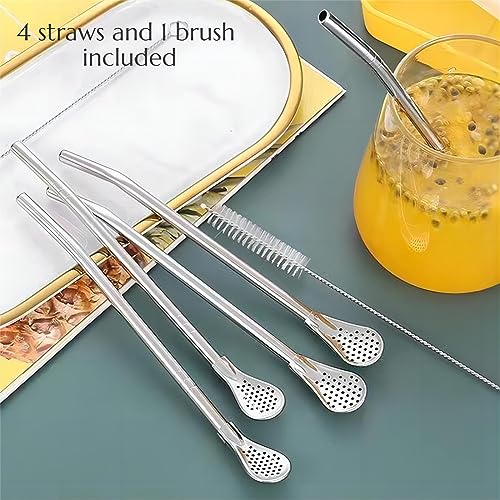 4pcs Stainless Steel Spoon Straws with Cleaning Brush L10660