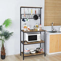 67" Wooden Rustic Brown Bakers Rack with 4 Storage Shelves & 10 Hooks E3386