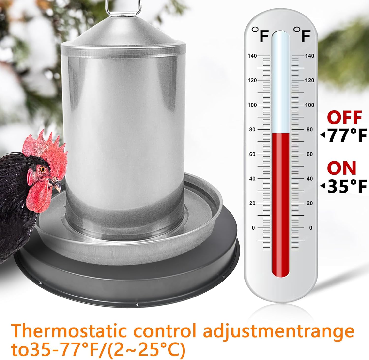 15IN 125W Heated Chicken Waterer Base with Thermostat A98816