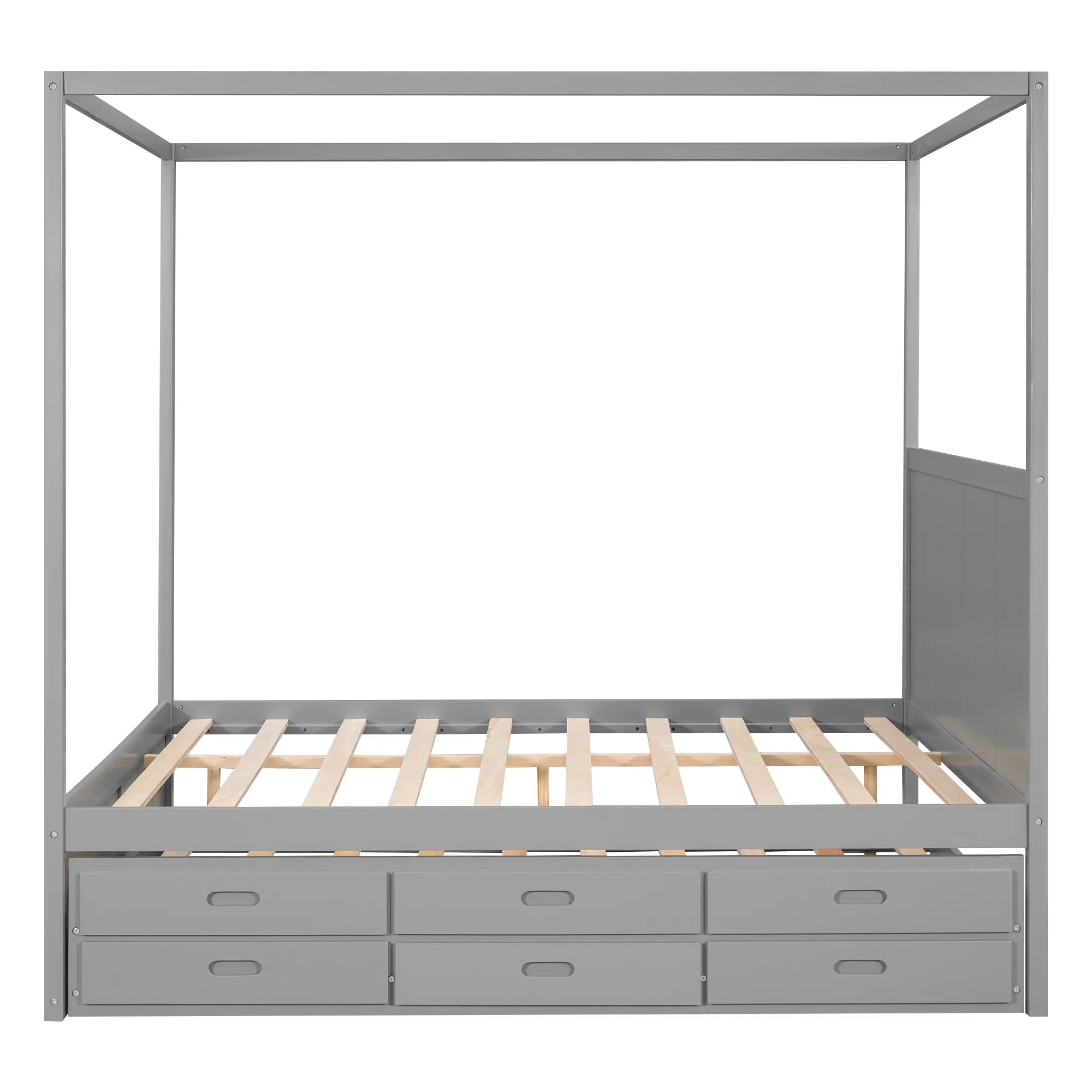 Gray Wooden Queen Platform Bed with Trundle and 3 Storage Drawers T814465
