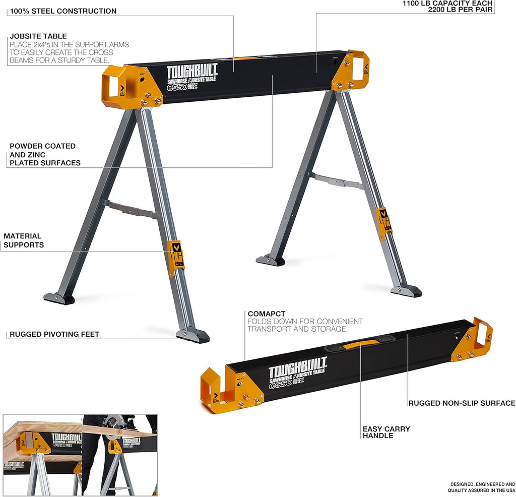 Folding Sawhorse/Jobsite Table, 100% High Grade Steel, 41.5-Inch W150
