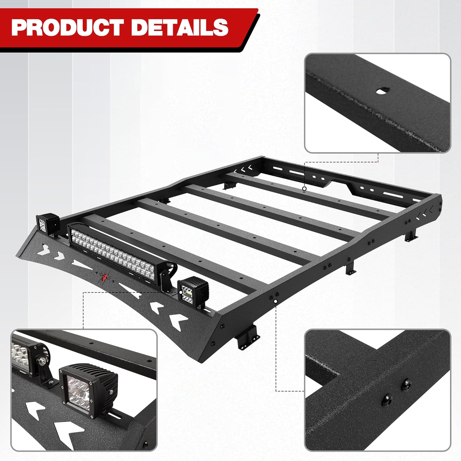 Heavy Duty Roof Rack Cargo Carrier with 2 LED Lights and 1 Light Bar G4706