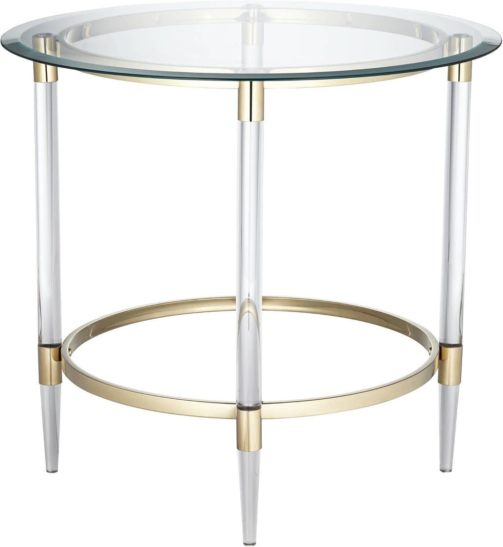 Clear Glass Round Side Table with Gold Rings J801728