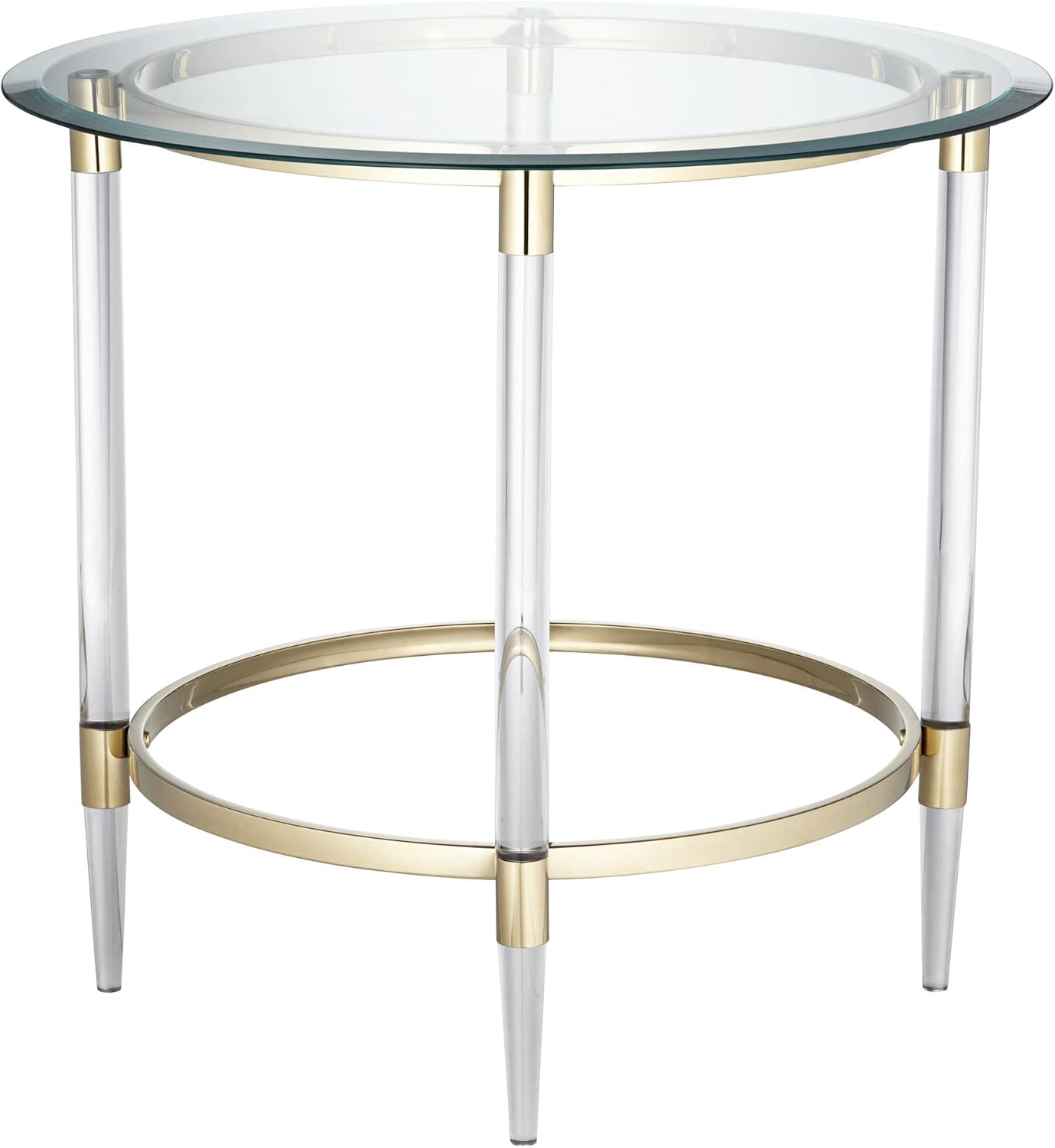 Clear Glass Round Side Table with Gold Rings J801728
