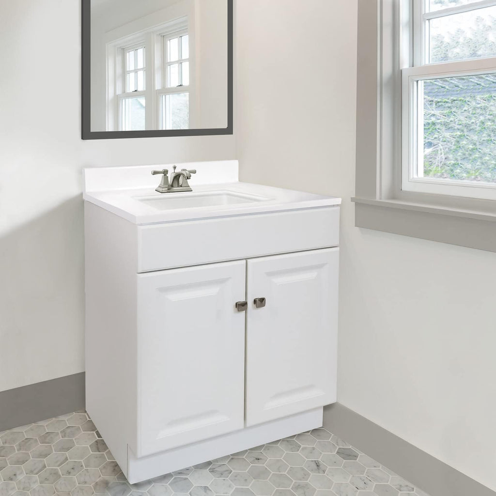 White 2-Door Bathroom Cultured Marble Vanity Top Y750073