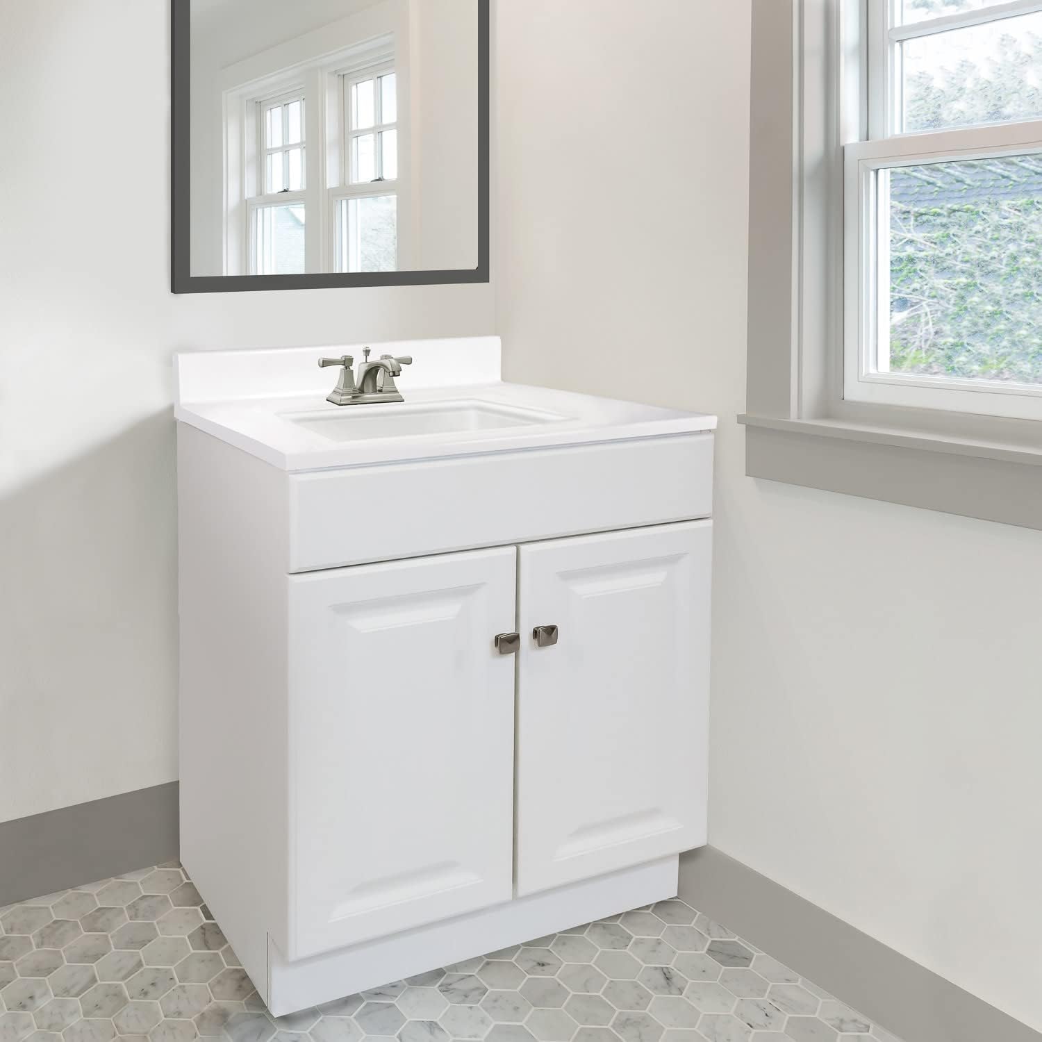 White 2-Door Bathroom Cultured Marble Vanity Top Y750073