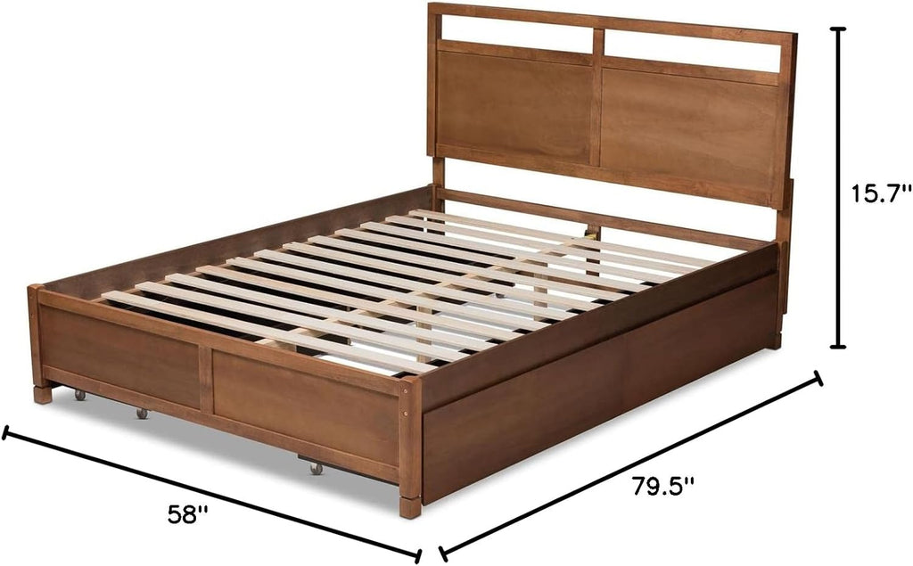Walnut Brown Finished Wood Full Size 4-Drawer Platform Storage Bed I737