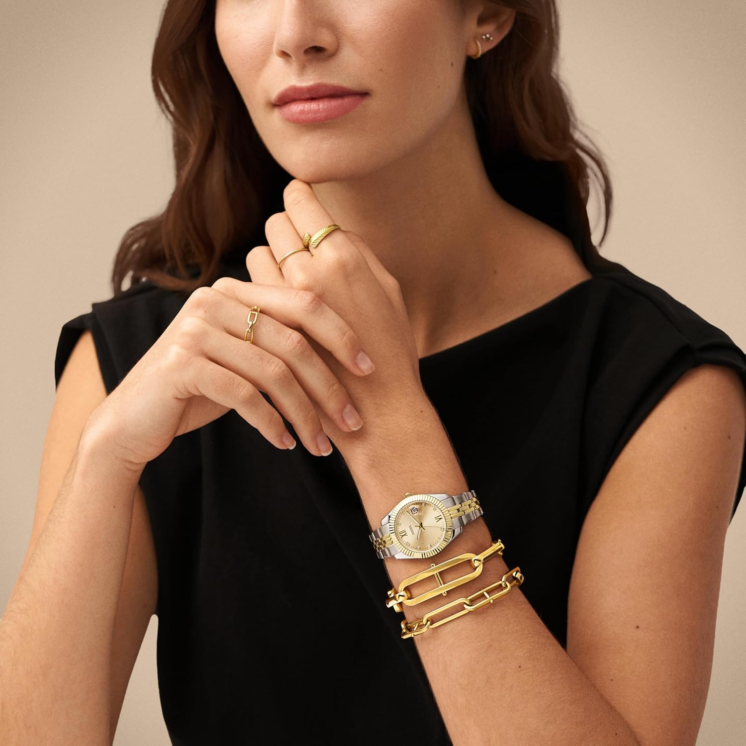 Gold Silver Stainless Steel Quartz Watch T573