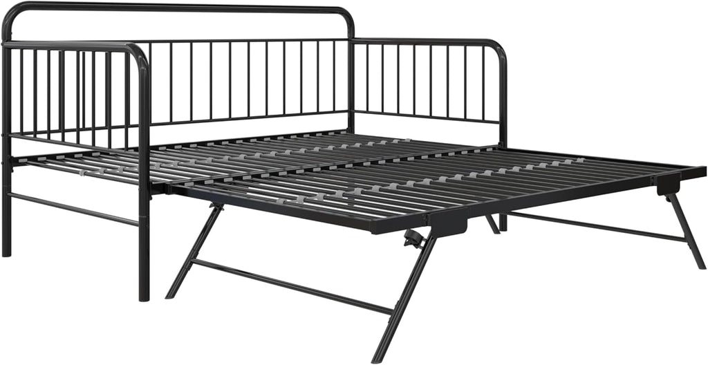 Black Metal Twin Daybed with Pop Up Trundle Bed T5221