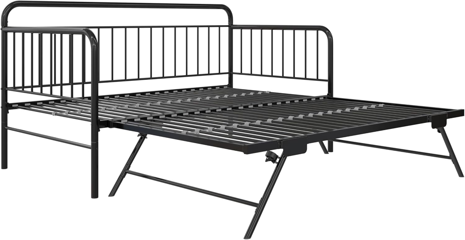 Black Metal Twin Daybed with Pop Up Trundle Bed T5221