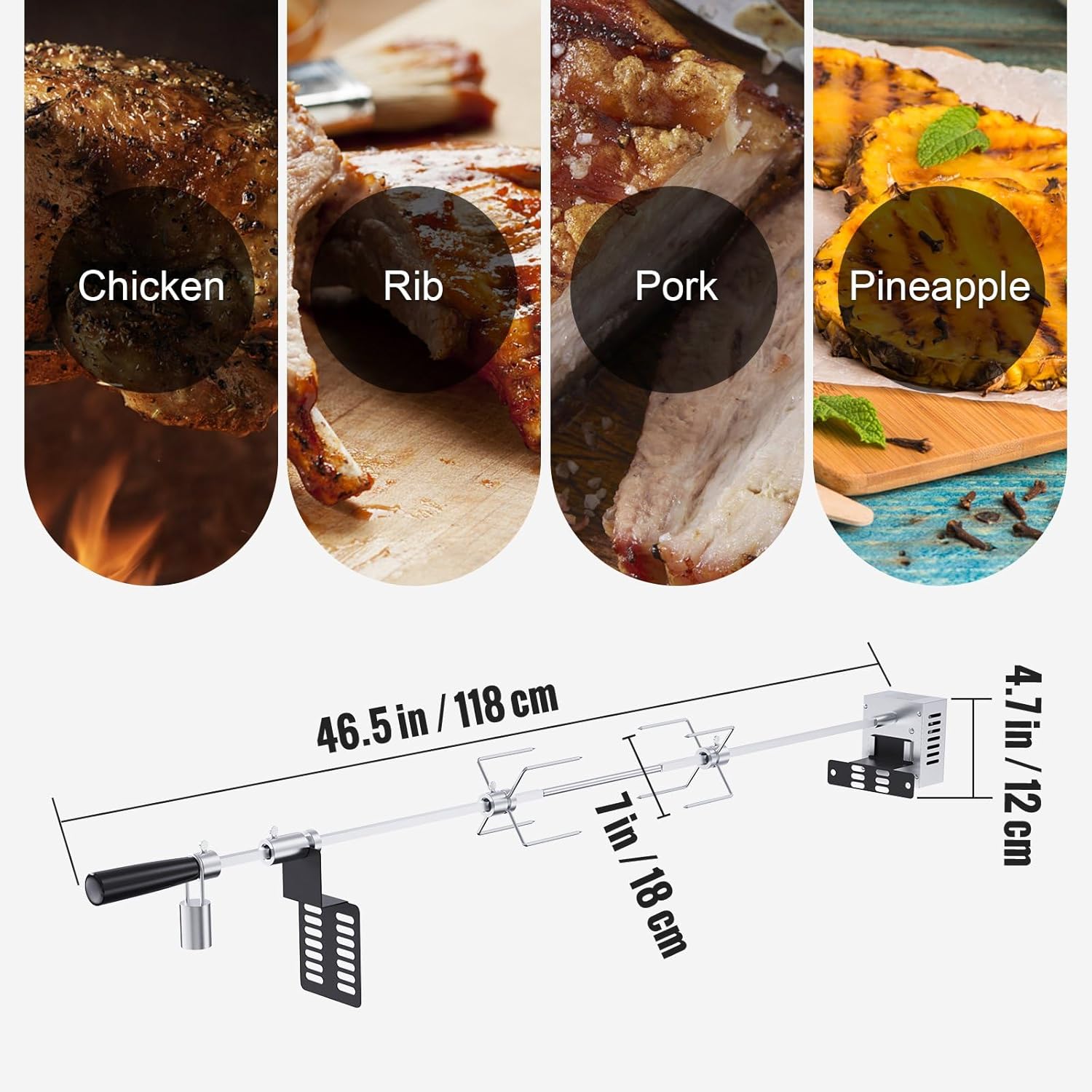 Heavy Duty Stainless Steel Grill Rotisserie Kit with 9W Motor - 32-Inch Hexagon Spit Rod - 26 Lbs Capacity X898