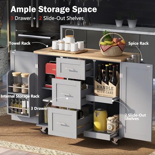 White Kitchen Island with Drop Leaf and 3 Drawer Y7646