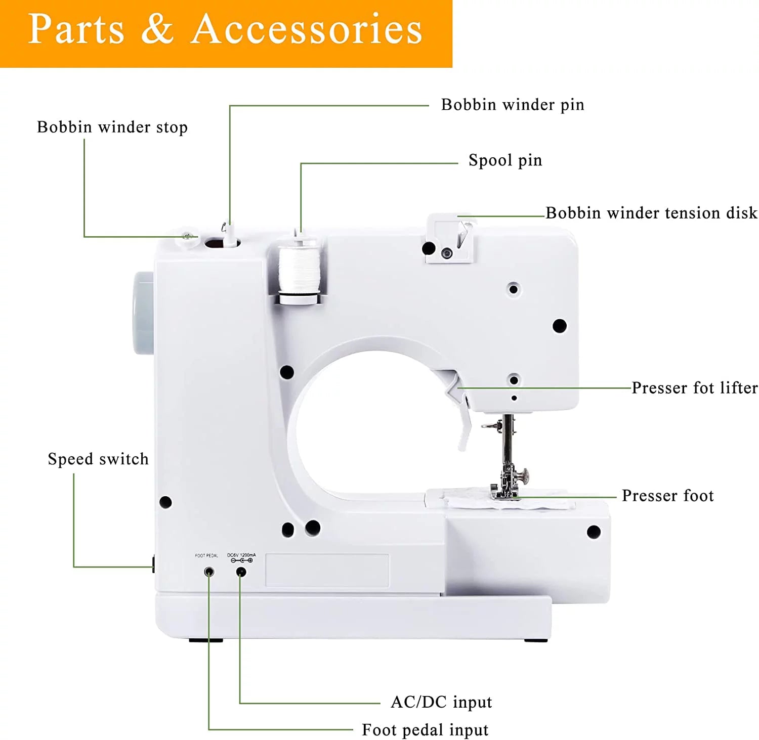 Portable Sewing Machine with 12 Built-In Stitches T25006