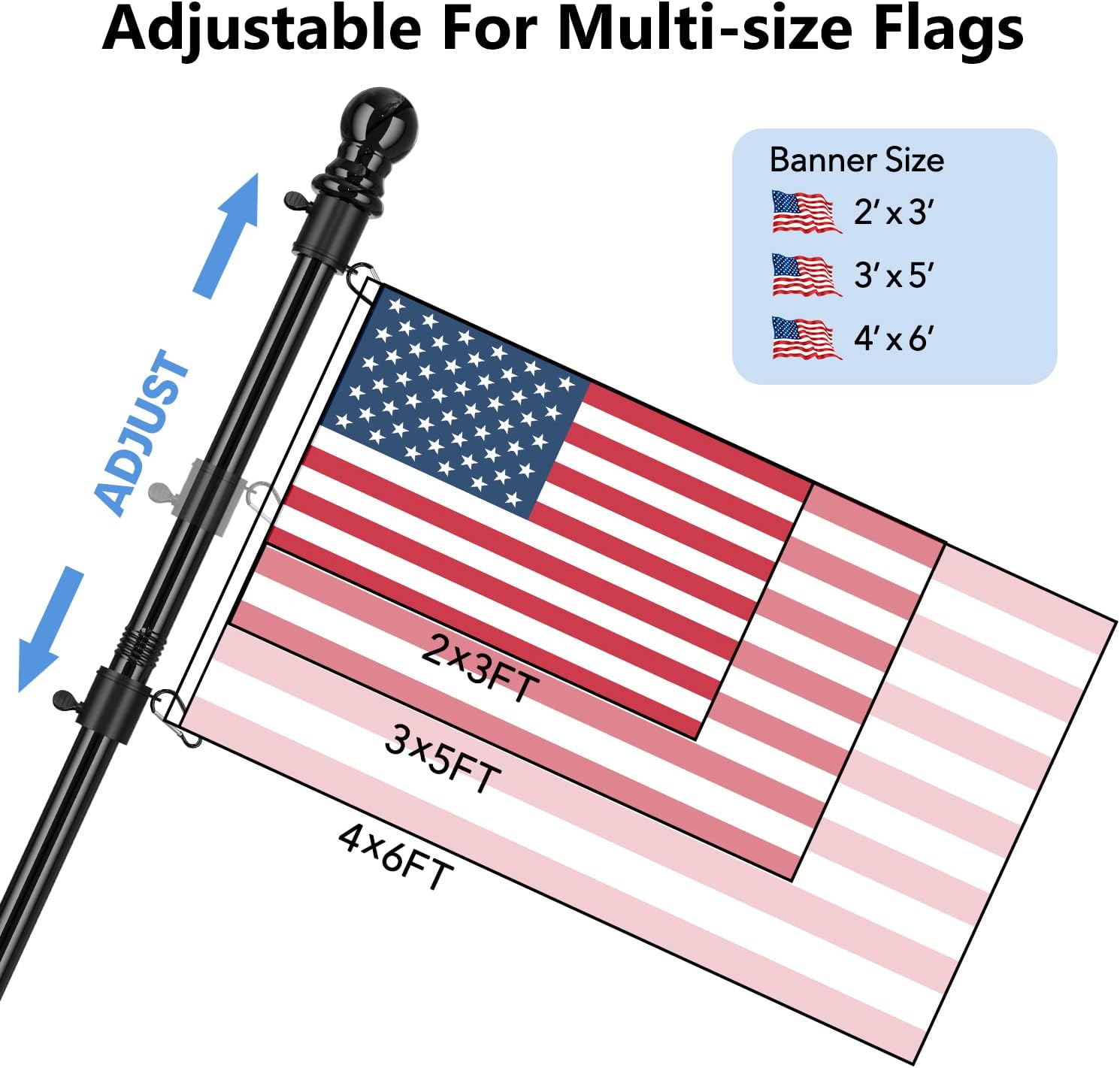 6FT Metal Flag Pole with Two-Position Bracket Holders Black P974553
